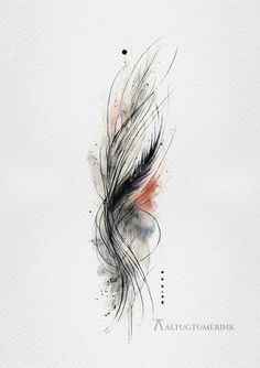 an artistic painting with black and red feathers