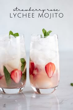 two glasses filled with ice and strawberries