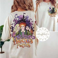 Hocus Pocus Sanderson Sisters Double Sided T-shirt, Disney Halloween Sided T-shirt Disney Halloween Fan Merchandise T-shirt, Disney T-shirt With Sublimation Print For Fan Events, Character Print T-shirt For Disney Fan Events, Disney Halloween Graphic Print T-shirt, Disney Halloween T-shirt Pre-shrunk, Disney Halloween T-shirt For Fan Events, Disney Halloween T-shirt With Character Print, Disney Halloween Character Print T-shirt, Disney Halloween Themed T-shirt