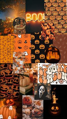 halloween collage with pumpkins and ghost faces