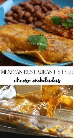 mexican restaurant style cheese enchiladas with beans and cilantro on the side