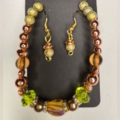 New And Handmade -12 Autumn Bracelet, Fall Jewelry, Green Orange, Earrings Set, Green And Orange, Earring Set, Handmade Jewelry, Women Jewelry, Bracelet