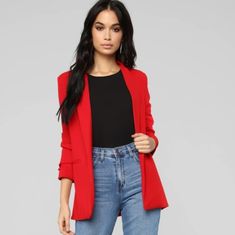 Checkout - Poshmark Red Blazer And Jeans Outfit, Casual Red Fall Blazer, Casual Red Blazer For Fall, Red Long Sleeve Outerwear For Day Out, Red Outerwear For Fall Day Out, Trendy Fitted Red Blazer, Red Fitted Trendy Blazer, Red Long Sleeve Blazer, Fitted Red Trendy Blazer