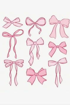 pink bows and ribbons are shown in the shape of an x, v, c, d