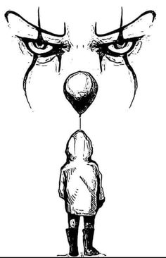 a black and white drawing of a person standing next to a clown's nose