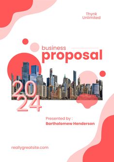 the business proposal is shown in this graphic style, with red and pink shapes around it