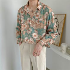 SPECIFICATIONS Material: Polyester Shirts Type: Casual Shirts Applicable Scene: Casual Style: Casual Origin: Mainland China Sleeve Length(cm): Full Applicable Season: Spring and Summer Gender: MEN Item Type: Shirts Place Of Origin: China (Mainland) Collar: Turn-down Collar Closure Type: Single Breasted Sleeve Style: Regular Fabric Type: Broadcloth Pattern Type: Floral update.23.09 Men’s Long Sleeve Button Up, Unique Men Clothes, Fancy Feminine Outfits For Men, Colorful Man Outfit, Pretty Outfits Men, Cute Clothes Men, Feminine Outfits Men, Whimsical Mens Fashion, Feminine Clothes For Men