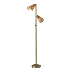 a floor lamp with two lamps on top and one light on the bottom, against a white background