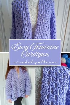 Crochet this lavender cardigan with the free pattern and video tutorial available on my blog. Crocheted with chunky yarn, this cardigan is very easy to make; this easy pattern comes in sizes S to XXXL. This crochet cardigan is very feminine and features a unique design. Feminine Cardigan, Victorian Shawl, Crochet Lavender, Cottagecore Crochet, Lavender Cardigan