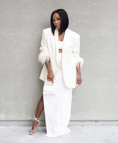 Luxury White Winter Suits, Luxury Chic Winter White Outerwear, Chic Winter White Faux Fur Outerwear, Chic Winter White Fur Coat, Luxury Chic Off-white Outerwear, Kahlana Barfield Brown, Uk Outfits, Kahlana Barfield, Feminine Journey