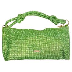 The Cult Gaia Green Nano Hera Crystal Handbag is a dazzling statement piece that effortlessly elevates any evening ensemble. Adorned with sparkling crystals and complemented by gold-tone hardware, this handbag exudes luxury and glamour. The leather trim adds a touch of sophistication, while the unique knotted handles provide a cute and distinctive detail that sets this bag apart. Despite its compact size, it packs a punch in terms of style, making it the perfect accessory for special occasions a Gold Stiletto Heels, Black Satin Fabric, Crystal Handbag, Embellished Clutch, Monochrome Outfit, Beaded Evening Bags, Pink Chevron, Crystal Bags, Outfit Combos