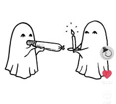 two ghost holding a lit candle in their hands