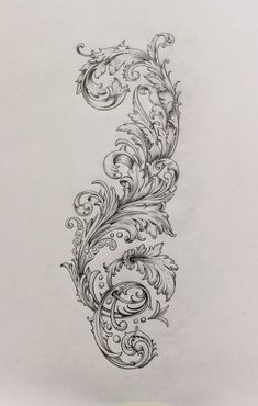 a drawing of a letter s with swirls and leaves on the upper half of it