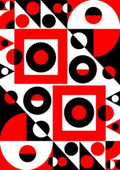 an abstract design with black, white and red colors