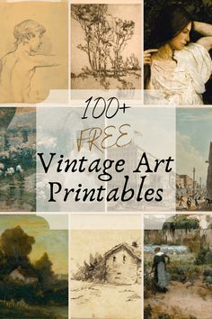 vintage art printables with the title'100 + free vintage art printables '