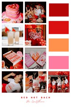 red hot bachelors color scheme with images and text on the bottom right side, including two women in white shirts