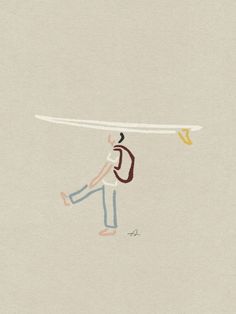 a drawing of a man playing with a frisbee in the air on a gray background