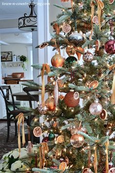 a decorated christmas tree with ornaments on it