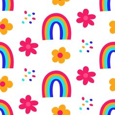 a pattern with flowers and rainbows on a white background for wallpaper or fabric