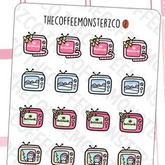 Christmas TV Doodles (FINAL STOCK) - TheCoffeeMonsterzCo Christmas Tv, Hallmark Movie, Kawaii Stickers, Personalized Stickers, Diy Stickers, Sticker Sheet, Journal Cards, Book Nerd, School Work