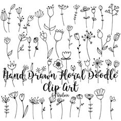 hand drawn floral doodle clip art with the words hand drawn floral doodles on it