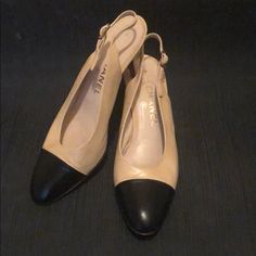 Tan With Black Toe Classic Chanel Slingback Heels In Great Condition! Chanel Size 9 But Runs Small More Like A 7.5. Vintage Heels With A Lot Of Life Left. Classic Tan Color With A Black Toe. Soles/Insoles Are Amazing For Being Vintage And They’re Super Comfortable. Some Small Wrinkles On The Leather But Barely Noticeable. Priced To Sell! Vintage Chanel Kitten Heels, Chanel Slingback, Classic Chanel, Slingback Heels, Vintage Heels, Classic Heels, Slingback Heel, Chanel Shoes, Tan Color