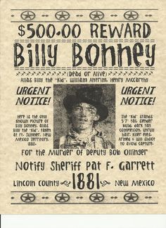 Most Wanted Poster, Wanted Poster, Wild West Outlaws, Old West Outlaws, Billy The Kid, Famous Outlaws, Billy Kid, Old West Photos, Lincoln County