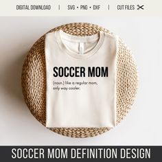 a soccer mom shirt sitting on top of a wicker basket