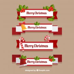 merry christmas banners with candy canes and bells