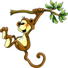 a cartoon monkey hanging from a tree branch