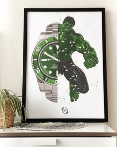 Our signature style merges the Hulk with the Rolex Hulk. We use good quality poster paper for all of our prints with the highest quality inks and will arrive safely to you in our durable shipping tubes. Rolex Hulk, Hulk Poster, Submariner Watch, Watch Art, Hulk Art, Paintings Ideas, Print Bedroom, The Hulk, Wallpaper Abstract