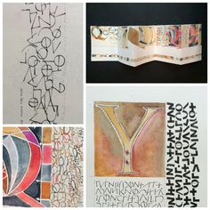 four different types of art work are shown in this collage, including letters and numbers