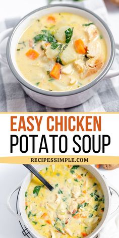 easy chicken potato soup in a white bowl