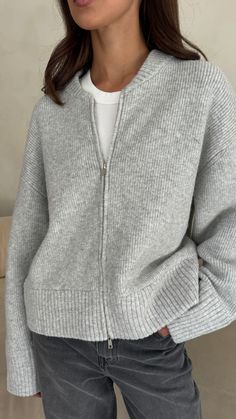 CHARLI - ZOEY ZIP CARDIGAN - SILVER GREY – Charli London Grey Cardigan Outfit, Chic Essentials, Autumn Sweaters, Cashmere Travel Wrap, Cardigans Women, Grey Knit Cardigan, Zip Cardigan, Cardigan Outfits, Knitted Tops