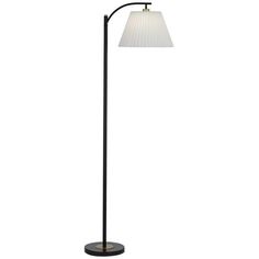 a floor lamp with a white shade on the top and black base, against a white background