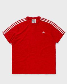 Cheap Red Jersey For Sports Season, Red And Black Adidas Long Sleeve Shirt, Red T-shirt For Spring Loungewear, Adidas Red Short Sleeve T-shirt, Red Sporty Relaxed Fit Tops, Red Sporty Tops With Relaxed Fit, Adidas Red Crew Neck T-shirt, Red Adidas Crew Neck T-shirt, Adidas Sporty Tops For Loungewear