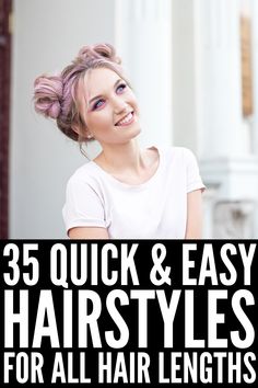 35 Lazy Hairstyles for All Hair Lengths | If you're looking for quick hairstyles that are cute and easy to re-create on days you're running late, these styles will inspire you! Perfect for school, for work, and everything in between, learn how to upgrade a basic ponytail and messy bun with these simple and chic updos. Whether you have straight or curly hair, we have styles for short hair, for medium hair, and for long hair we're sure you'll love! Lazy Updos For Medium Hair, Lazy Hair Days For Long Hair, Cute Lazy Hairstyles, Easy Messy Hairstyles, Hairstyles Lazy, Lazy Day Hairstyles, Easy Hairstyles Quick, Lazy Hairstyles, Feeling Lazy