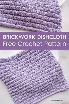 the crochet dishcloth pattern is shown with text overlay that reads, brickwork dishcloth free crochet pattern