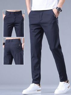 Slacks Men, Casual Straight Leg Pants, Pants With Belt, Mens Slacks, Solid Color Pants, Men Pants, Slim Fit Top, Men Clothes, Dark Jeans