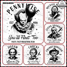 the poster for pennywise's circus shows clowns with their faces painted in black and