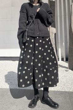 Polka Dot A-line Thick Skirt – stylesock Pokadot Skirt, Polka Dot Skirt Outfit, Dot Skirt Outfit, Thick Skirt, Polka Dots Outfit, Polka Dot Skirt, Corduroy Fabric, Dot Skirt, Corduroy Skirt