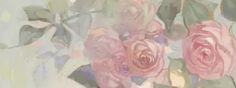 a painting of pink roses in a vase