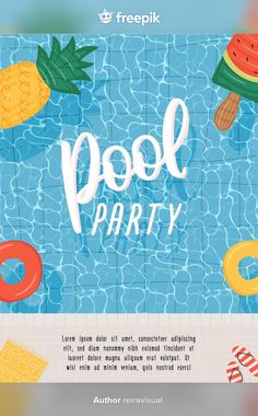 Summer pool party poster or flyer template with swimming mattresses and rings Premium Vector Pool Party Poster, Swim Ring, Summer Pool Party, Summer Pool, Swim Caps, Party Poster, Flower Illustration, Pool Party, Flyer Template