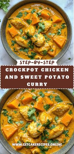 Crockpot Chicken And Sweet Potato Curry with tender chicken and sweet potatoes, perfect for healthy fall dinners. Slow Cooker Baked Sweet Potatoes, Healthy Chicken And Potatoes Recipes Crockpot, Chicken Sweet Potato Stew Crockpot, Healthy Crockpot Curry, Crockpot With Sweet Potatoes, Croc Pot Fall Meals, Slow Cooker Chicken Sweet Potato, Pork Chops Sweet Potatoes Crock Pot, Chicken Curry Recipe Crockpot