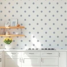 Flower Pattern Wallpaper Wall Stencil APPLIED TO A KITCHEN WALL Space Stencil, Bathroom Stencil, Flower Pattern Wallpaper, Chinoiserie Stencil, Periwinkle Flower, Clock Stencils, Shabby Chic Stencils, Stenciled Pillows, Art Deco Stencil