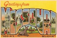 a postcard with the word missouri written in it