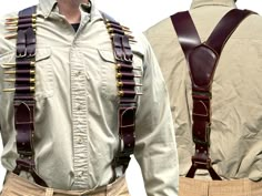 Leather Hunting Suspenders, Cartridge holder on suspenders, Authentic Hunting Gear, Gift for Him, Suspenders Men, Tactical Durable Shell Belt, Ammo Chest Rig for Outdoor Enthusiasts  Have you been looking for authentic & handmade hunting suspenders? Then you've come to the right shop!  The saying goes, legends are not born, they are made. Our Men's Hunting Suspenders are the most authentic handmade leather suspenders you can find in today's market.  This is the kind of American product that will Steampunk Angel, Suspenders Men Fashion, Character Archetype, Leather Suspenders Men, Tactical Harness, Steam Punk Fashion, Shell Belt, Tactical Gear Loadout, Leather Suspenders