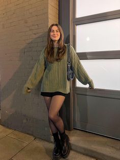 Jacob Collier Concert Outfit, Mini Skirt Jumper Outfit, Rainy Day Birthday Outfit, Short Black Boots Outfit Winter, Fashion Tights Outfits, Tomboy Feminine Outfits, Brown Boots Fall Outfits, Rom Com Aesthetic Outfits, Mid Size Autumn Outfits