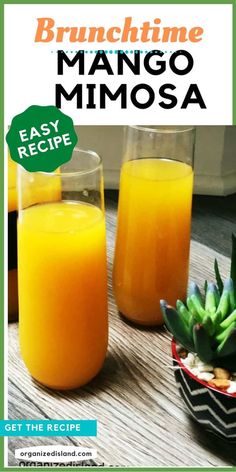 the cover of brunchtime mango mimosa is shown with two glasses of orange juice