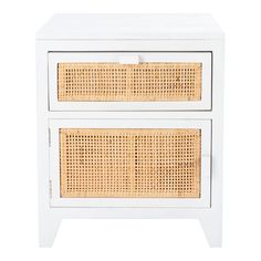 two wicker drawers with one drawer open and the other closed, on a white background